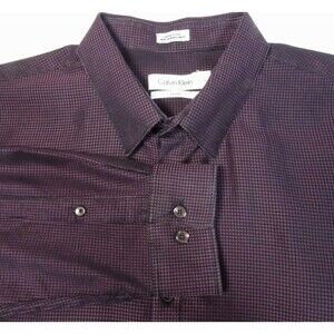 Calvin Klein Slim Fit Mens Large Shirt 100% Cotton  Burgundy & Black Plaid